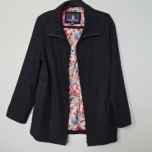 London Fog Black Longline Open Front Coat Elegant Medium